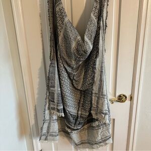 Zara large black and white fringe printed boho scarf